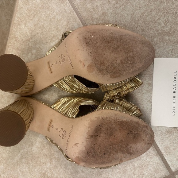 Loeffler Randall Gold Mules with Ornate Bow - Picture 2 of 4